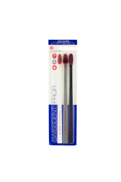 Swissdent Colours Soft-Medium toothbrushes (white, grey, black) – pack of 3
