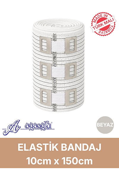 Ağaoğlu Elastik Bandaj 10cm, 4 Klipsli 4,5 Metreye Kadar Uzar, Spor ve Günlük...