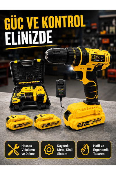 Epilons 12v Akülü Matkap | 20-30 Nm Tork, Çift Hız Ayarı Ve Led Işık
