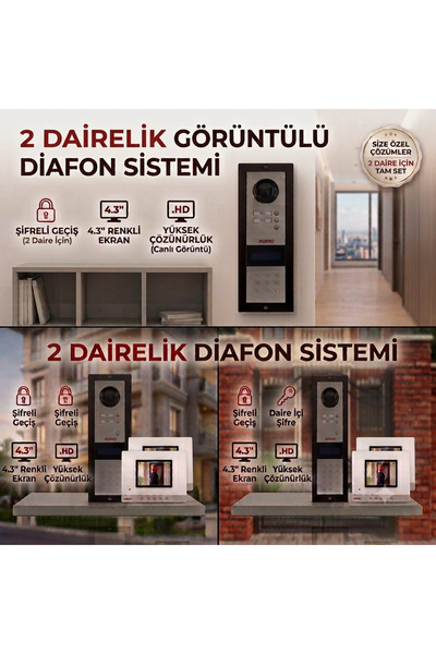 AUDİO Görüntülü ve Şifreli Diafon Sistemi (2 Dairelik)
