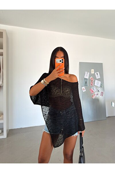 myd One-Shoulder Cape Blouse - Black