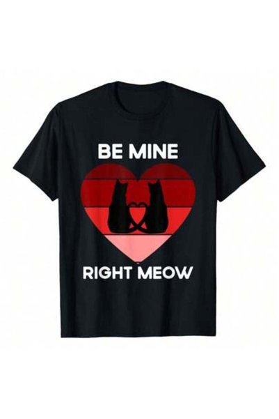 LİNA06 قميص مضحك لعيد الحب بطبعة Be Mine Meow Cat Lover، مثالي لاستكشاف المدي...