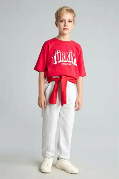 DeFacto Regular Fit Elastic Waist Optical Light Gray Melange Sweatpants Boys ...
