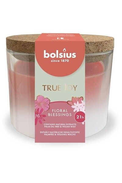 Bolsius Lumanare Parfumata cu Capac Pluta, Floral Blessings, 66/83 mm True Joy,