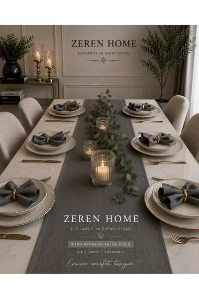 Zeren Home Füme Keten Görünümlü Masa Runnerı – Leke Tutmaz, Dertsiz Kumaş 40 ...