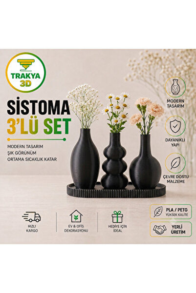 Sistoma 3'lü Vazo Seti – Modern Dekorasyonun Şık Dokunuşu