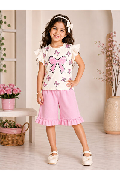 Generic Brand Girl's Breathable Cotton Fabric Bow Printed Ruffle Summer 2-Pie...