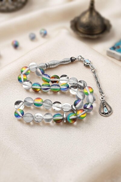 Prestige Thermal Quartz Stone 33 Prayer Beads with Metal Tassel 8mm Sphere Cu...