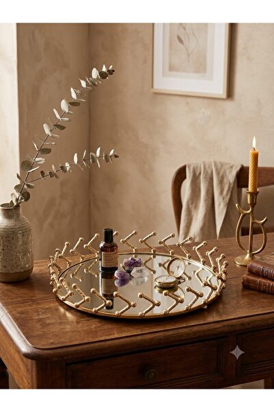 mysecrethome Gold Aynalı Yuvarlak Dekoratif Tepsi 33 cm - Lüks Sunum & Tarak ...