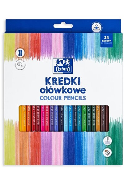 Oxford Creioane colorate triunghiulare Oxford, mina 3 mm, set 24 + ascutitoar...