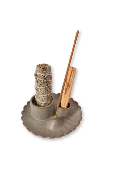 craftmystic Suport ceramic 3 in 1 pentru salvie, Palo Santo si betisoare parf...