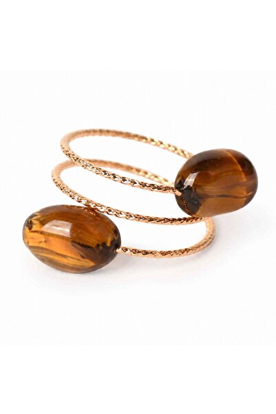 craftmystic Ring with natural tiger's eye and copper - Courage, trust and pro...