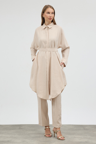 VAVİNOR Modal Cupra Tunic Trouser Set - Beige