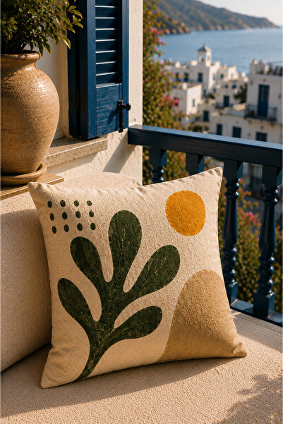 SasoHome Olive Serenity Collection | Ege Esintili Zeytin Dalı ve Modern Botanik Desenli 4’lü Dekoratif Kırlent Kılıfı Seti