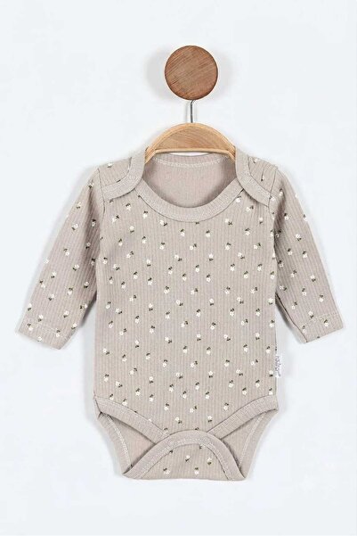 Çiçekli Desenli %100 Pamuklu Uzun Kollu Çıtçıtlı Body Zıbın