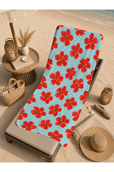 Evmila Prosop de plajă 70x150 cu model retro roșu, floral, turcoaz - Prosop d...