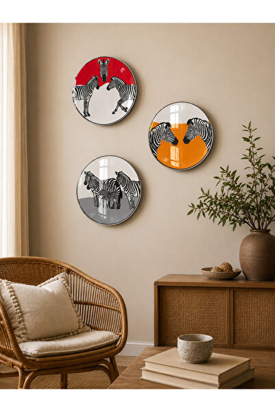ferayhome Decoratiuni de perete - Set ceramică Zebra din 3 piese, lucrat manu...