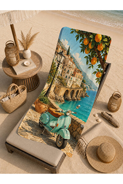 Evmila Vintage Scooter Citrus Italian Street Patterned 70X150 Beach Towel - D...