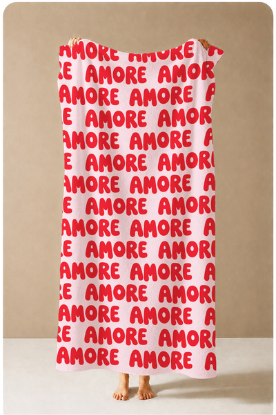 Evmila Pop Art Amore Prosop de plajă cu model roșu scris 70x150 - Prosop de b...