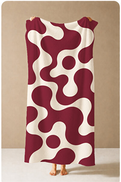 Evmila Retro Burgundy Cream Wavy Organic Abstract Patterned 70X150 Beach Towe...