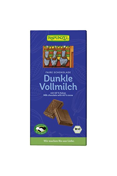Rapunzel Ciocolată neagră cu lapte integral, 46% cacao organic, 100g
