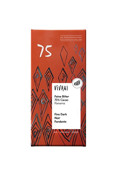 Vivani Ciocolată neagră fină cu 75% cacao Panama bio, 80g