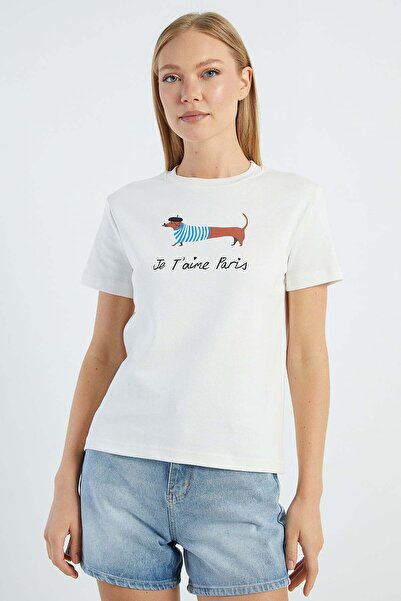 Fulla Moda Dog Printed Crew Neck T-Shirt