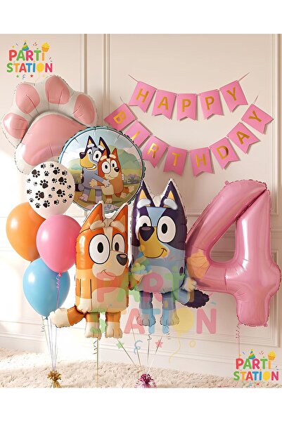 Parti Station Bluey and Chilli Themed 4-Year-Old Foil Balloon Set – 10 Pieces...