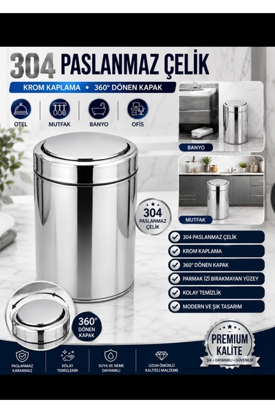 8 LT PASLANMAZ ÇÖP KOVASI - GOLD - KROM