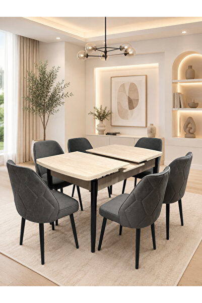 Concept Ayz Home Vienna Nova Serisi 6 Kişilik K.Gri Kumaş Traverten Mdf Açıla...