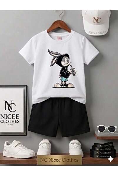 Leto Lykia Summer Children's T-Shirt Shorts Unisex (Rabbit Printed)