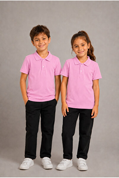 fevien Unisex Girls Boys Polo Collar Buttoned Short Sleeve Cotton Basic T-Shi...