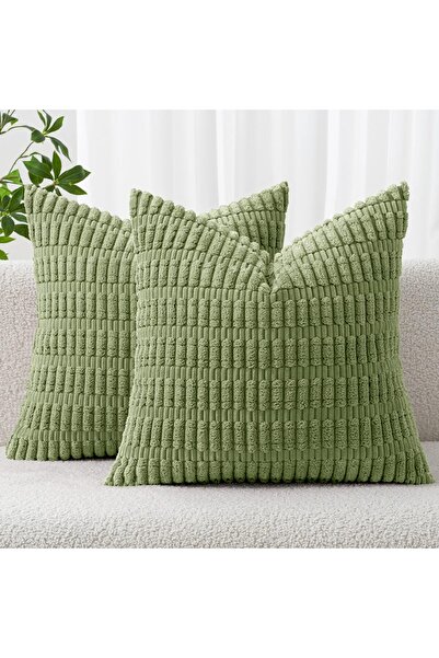 OEM Pack of 2 Cushion Covers 50x50 cm Corduroy Green Square Decorative Throw ...