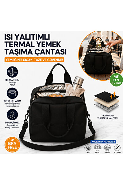 YeferStore Termal Yemek Taşıma Çantası Isı Yalıtımlı Sıcak Soğuk Koruyucu Bes...