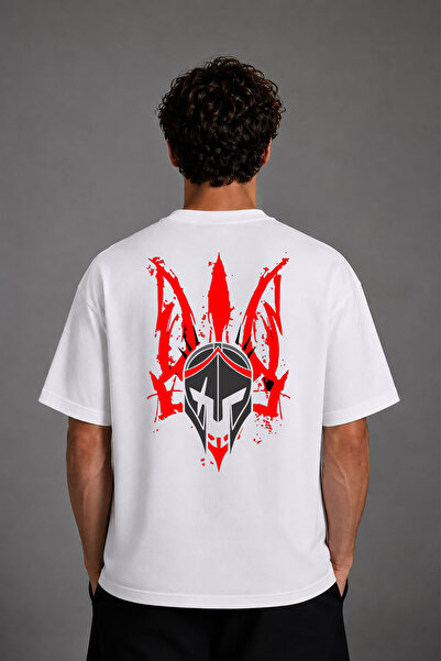 VSRN Tricou oversize alb cu imprimeu pe spate cu design Red Soldier