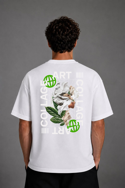 VSRN Art Art Design Tricou oversize alb cu imprimeu pe spate
