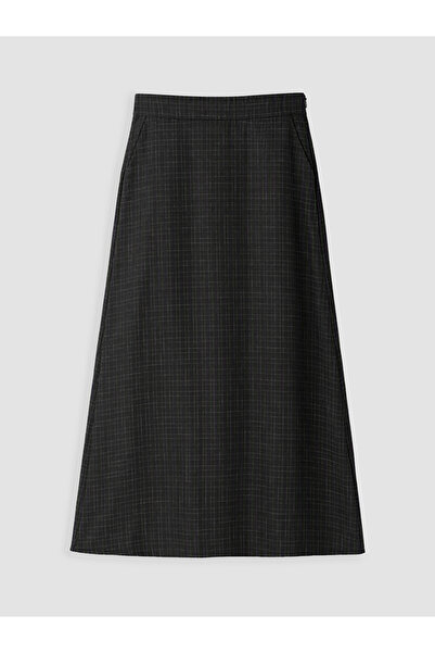 LC Waikiki Black Plaid A-Line Skirt with Zipper at the Waist