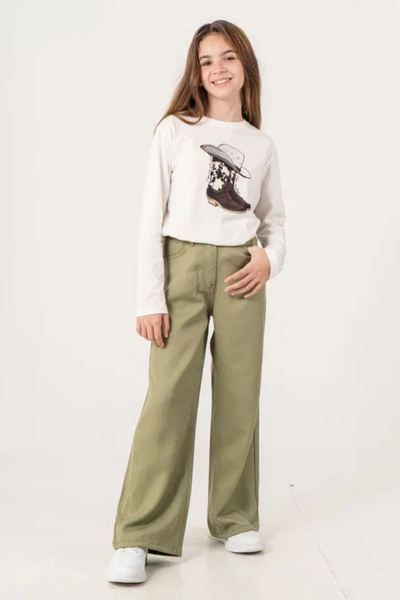 GİYİCEM TEKSTİL Girl's Nova 301 Linen Palazzo City Style Jeans Trousers 2581