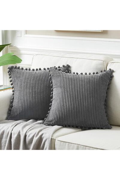 Fancy Homi Pack of 2 Boho Decorative Throw Pillow Covers with Pom-poms, Soft ...