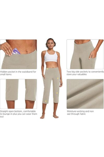 BALEAF Womens Yoga Capri Pants High Waist Capri Leggings with Pockets Wide Le...
