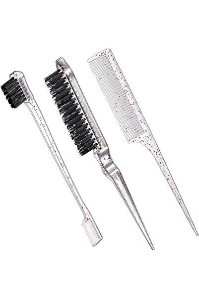 Geiserailie 3 Pcs Slick Back Hair Brush Set Bristle Brush Edge Control Teasin...