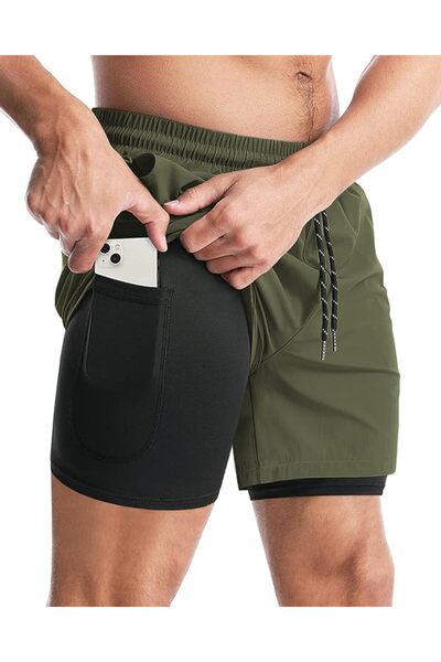 GENERAL Aolesy Men’s 2 in 1 Running Shorts, Workout Gym Athletic Shorts for M...