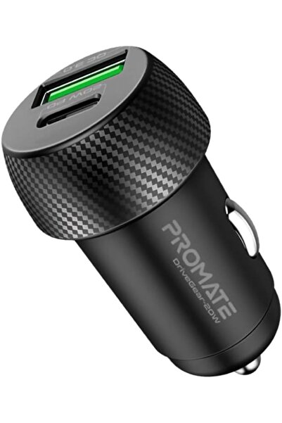 Promate شاحن سيارة USB-C مع منفذ طاقة USB-C بقوة 20 واط ومنفذ USB QC 3.0 بقوة...