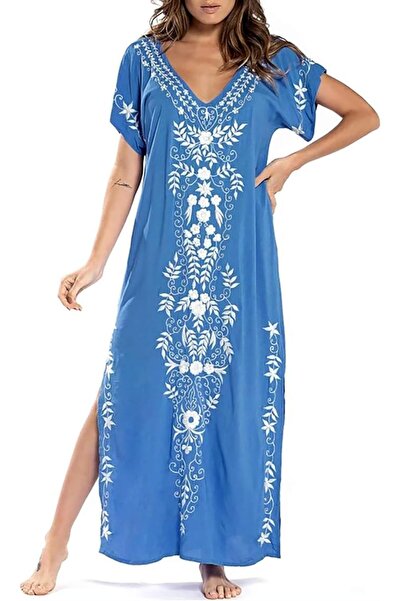 Bsubseach Women Embroidery Short Sleeve Bikini Swimsuit Cover Up Side Split B...