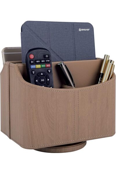 GENERAL Brown 360 Degree Swiveling TV Remote Control Holder/Caddy, Leather De...