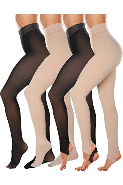 Zhanmai 4 Pcs Fleece Lined Tights Women Footless Fake Thermal Translucent Leg...