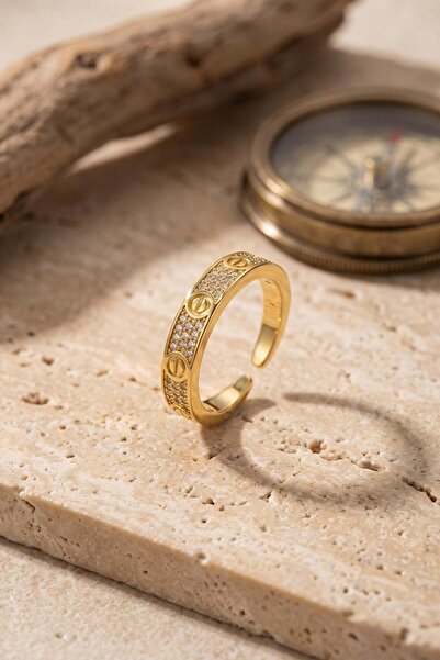Inure Jewelry خاتم من الفولاذ الذهبي مزين بحجر الزركون والفيتيل