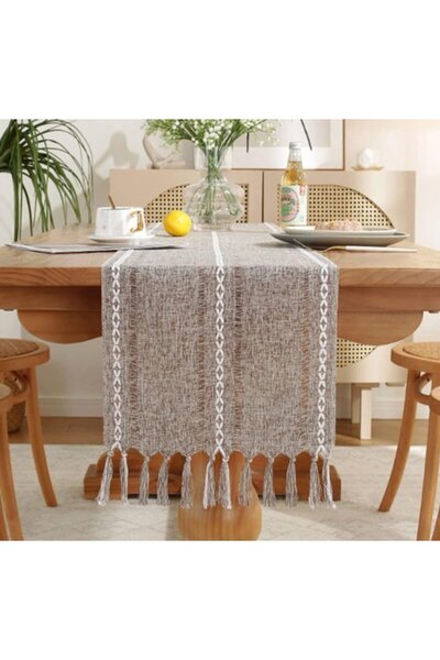 Generic Brand Hand-woven tassel table runner, 140x33cm khaki tablecloth, simp...