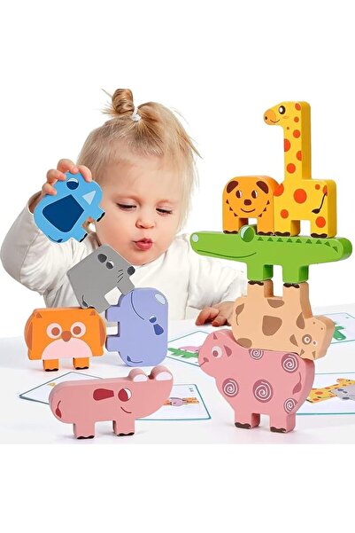 XICEN Montessori Toys for 2-4 Year Olds, 10 Wooden Animal Blocks, Animal Colo...