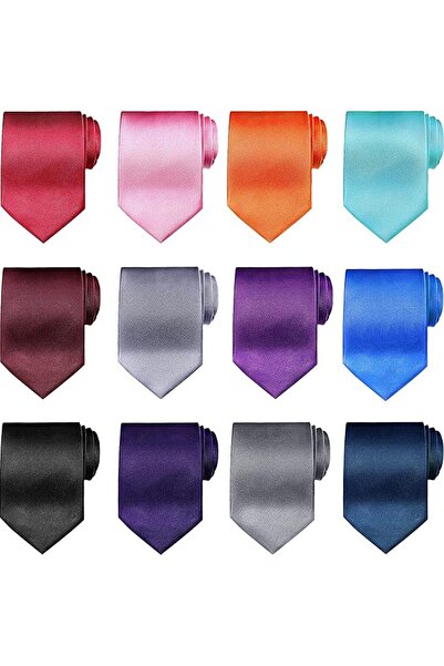 EXCEFORE Solid Satin Ties Set - 12 Pieces of Colorful Ties for Men